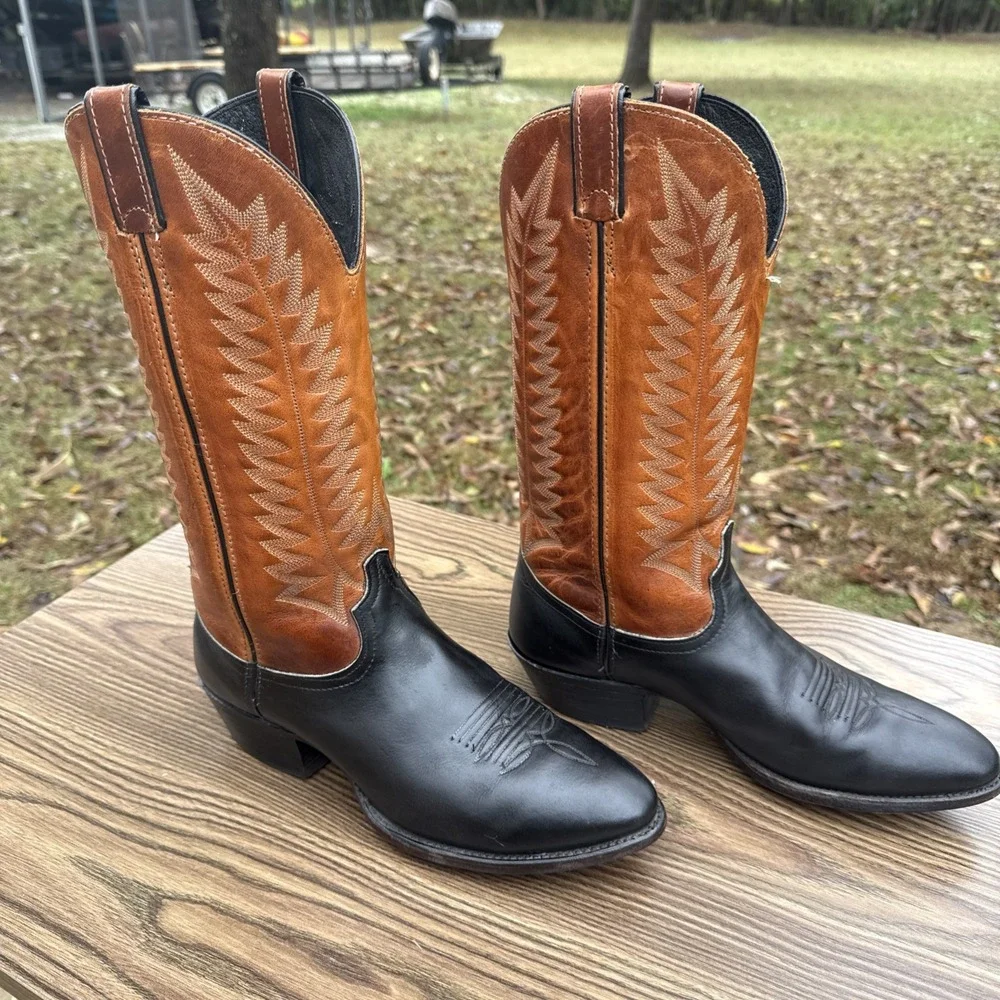 LAREDO Mens 10D Western Dress / Casual Boots Brown And Black Pull On Pointed Toe